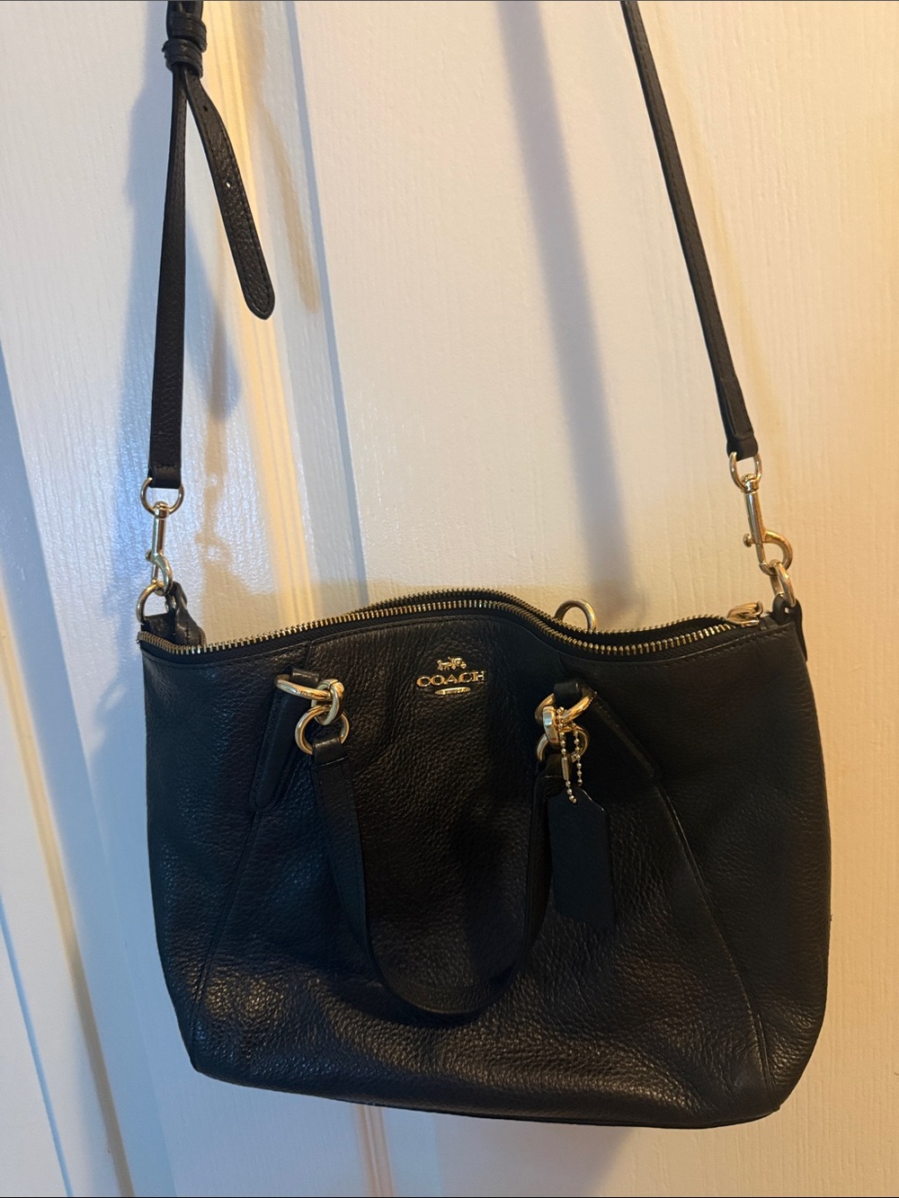Coach Black Pebbled Leather Shoulder Bag with Gold Hardware
